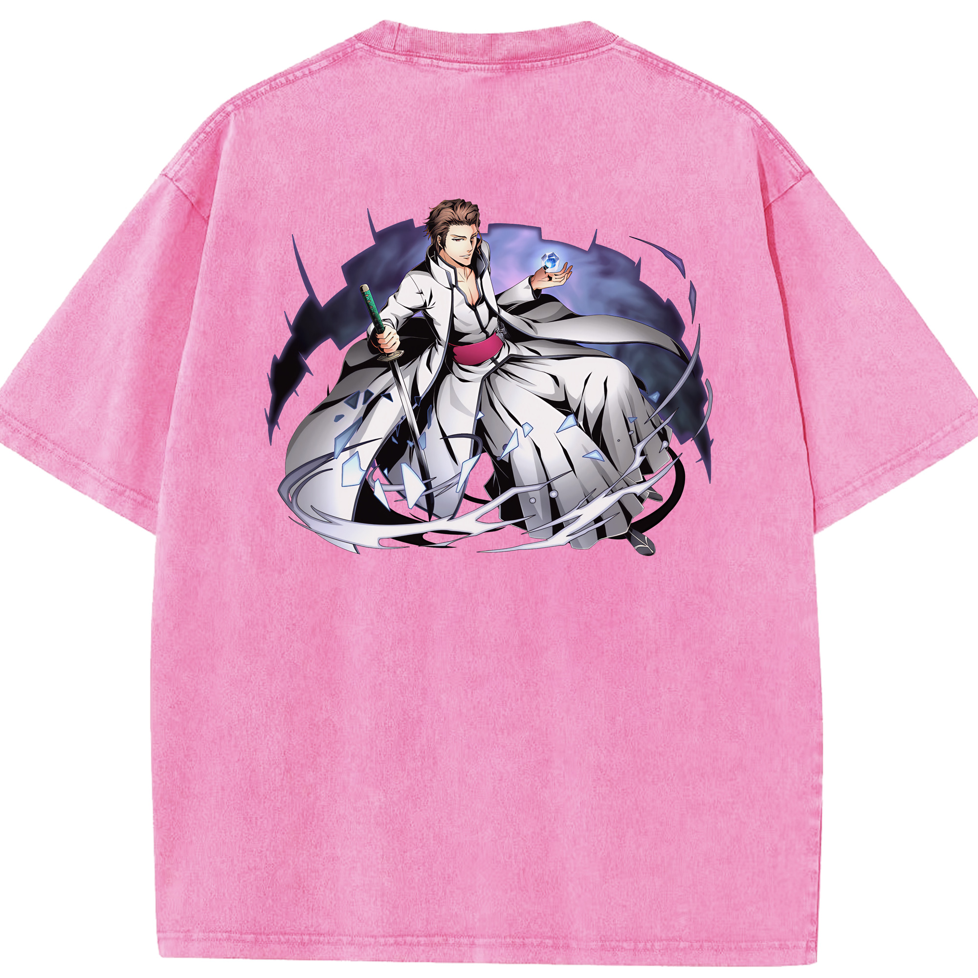 （画像用） ブリーチ 藍染 惣右介（あいぜん そうすけ） BLEACH Aizen Sousuke 綿100% ヴィンテージ風 半袖Tシャツ（背面プリント）